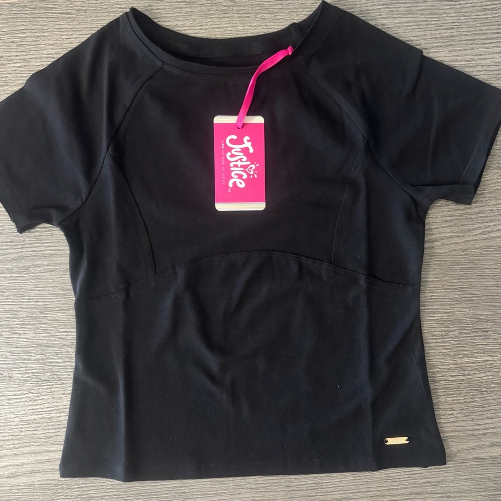 Justice Girls Seamed Tee Short Sleeve Size Large  (12/14) Black T-Shirt